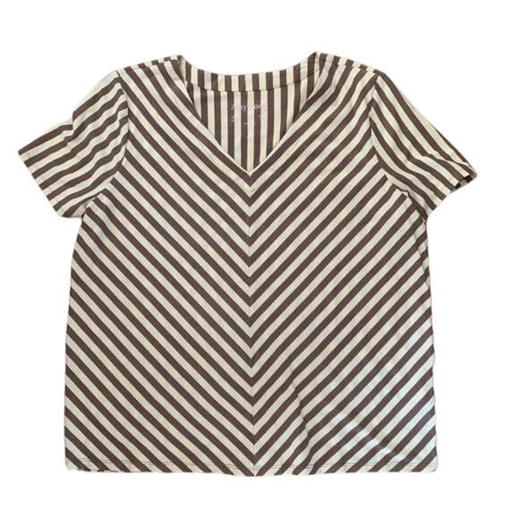 Anybody brown and white short sleeve striped top womens large - Picture 1 of 6